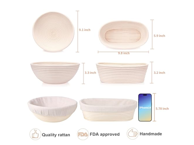 1Kg 9 Inch Oval Banneton Custom Big Size Bread Baking Kit Rectangle Rattan
