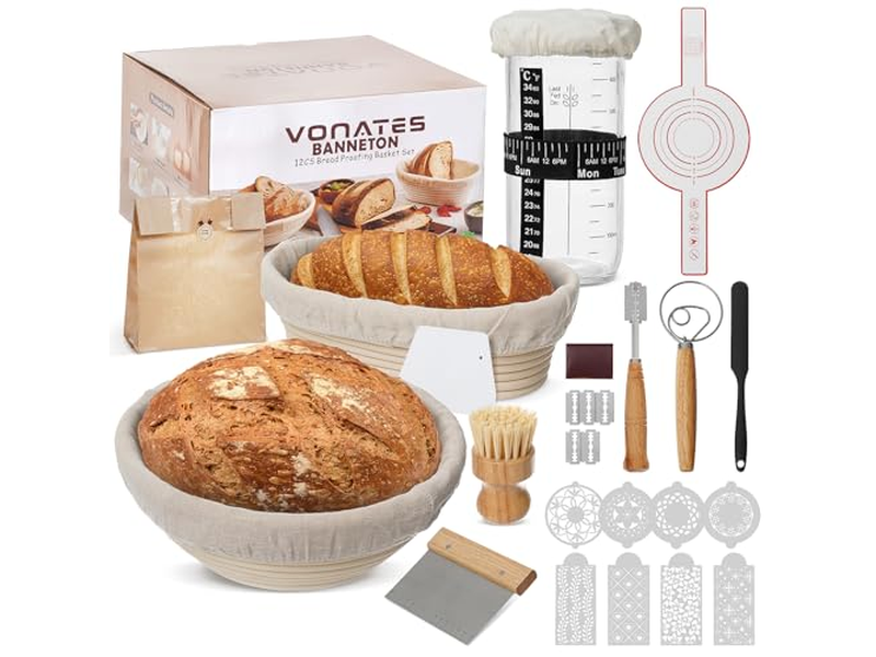 Rattan Bread Basket With Cover Lid And Liner Sourdough Tool Proofing