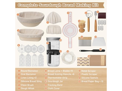 Rattan Bread Basket With Cover Lid And Liner Sourdough Tool Proofing